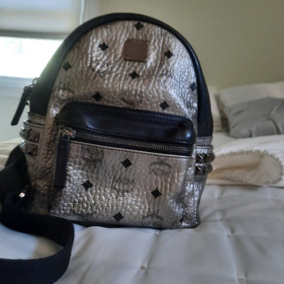 AUTHENTIC MCM SMALL SILVER/BLACK BACKPACK main image 6